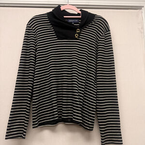 Women's Jones New York XL Black & White Striped Long Sleeve Tee
